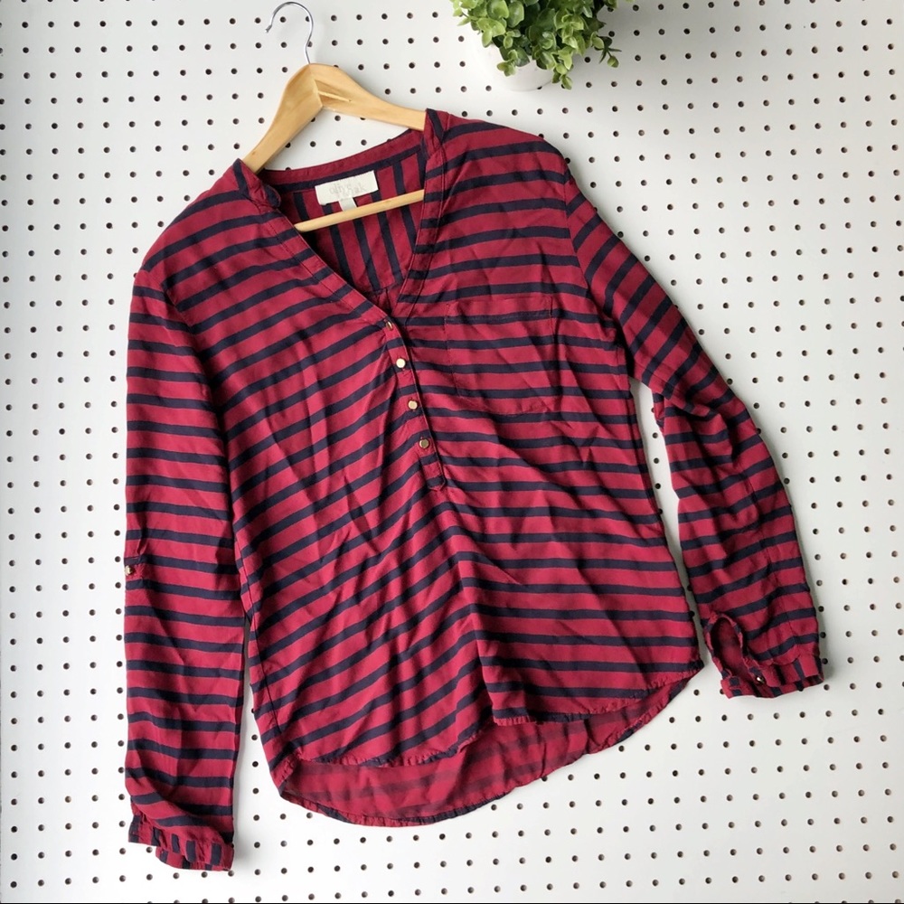 OLIVE & OAK Large striped blouse gold buttons